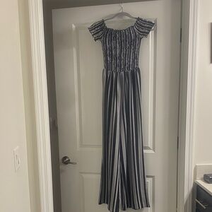 Francesca's Collections Black and White Striped Jumpsuit